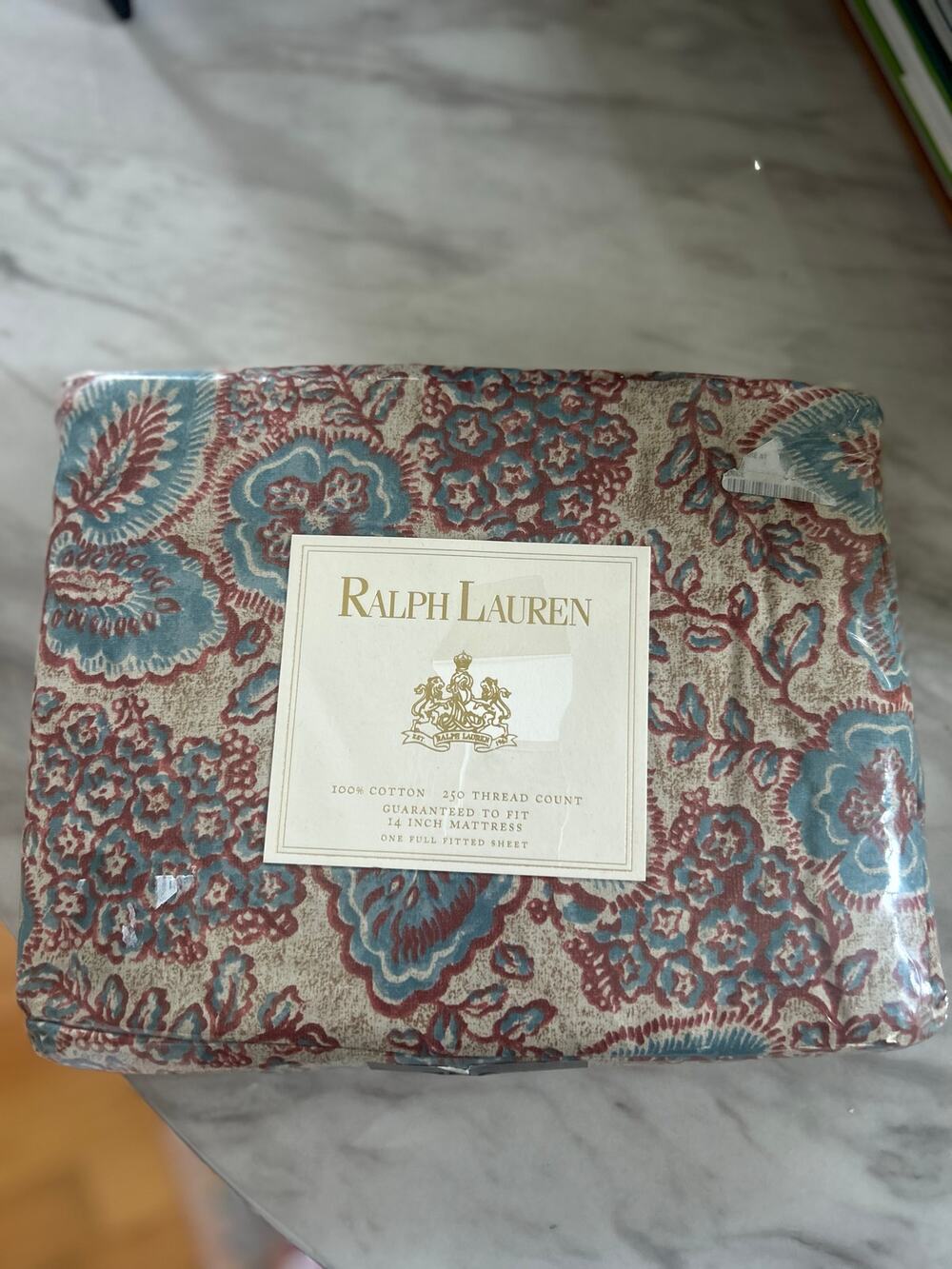 Ralph Lauren 90s Aix-En-Provence Tan Red Blue Floral FULL FITTED Sheet